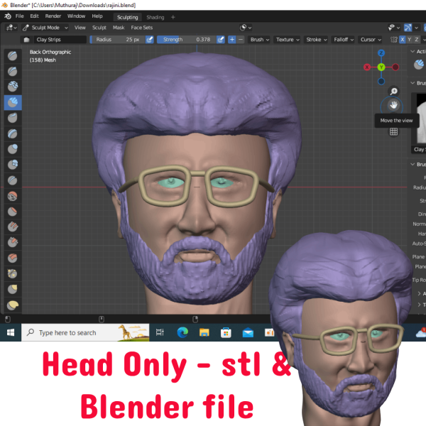 Rajini Jailer 3D Model ( Head Only) Stl + Blender File