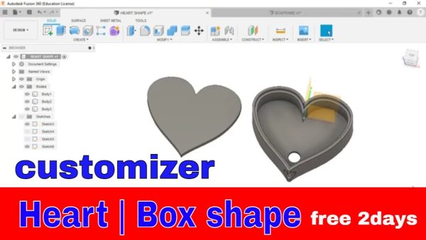 Customizer Heart shape | Box Lithophane Fusion 360