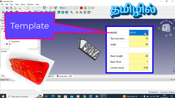 Sweep Name design Template Freecad Software - 3d Design for 3D print