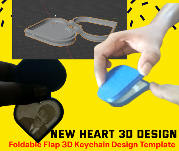 Foldable 3D Heart Shape Gifts - Flap Photo Keychain 3D Design - 3d print Design Template